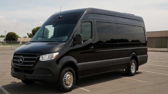 Exterior of Victorville Party Bus Company's 14 Passenger Sprinter Limousine in Highland