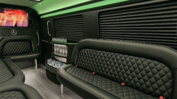 Interior of Victorville Party Bus Company's 14 Passenger Sprinter Limousine in Hesperia