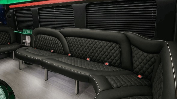 Interior of Victorville Party Bus Company's 14 Passenger Sprinter Limousine in Highland