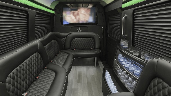 Interior of Victorville Party Bus Company's 14 Passenger Sprinter Limousine in Palmdale