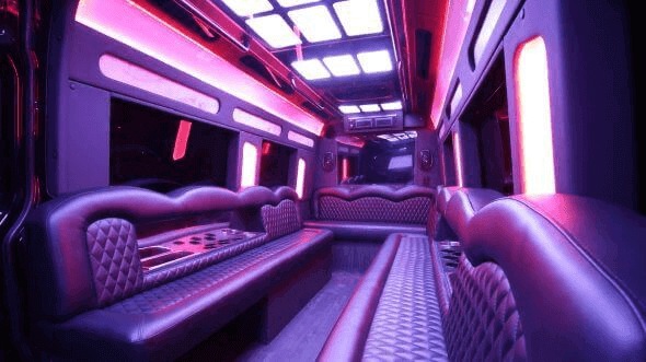 Interior of Victorville Party Bus Company's 18 Passenger Party Bus in Hesperia