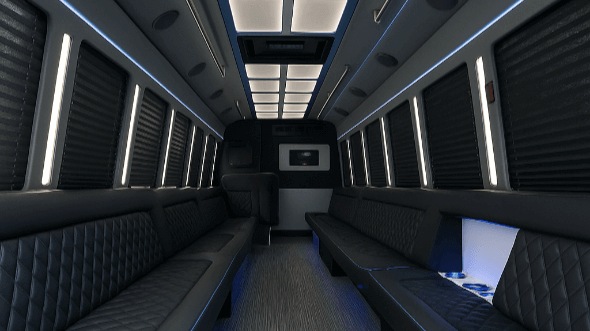 Interior of Victorville Party Bus Company's 30 Passenger Party Bus in San Bernardino
