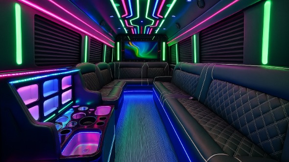Interior of Victorville Party Bus Company's 50 Passenger Party Bus in Rialto